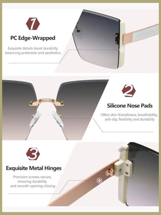 Oversized Square Rimless Sunglasses UV400 Protection Sunnies main image 5